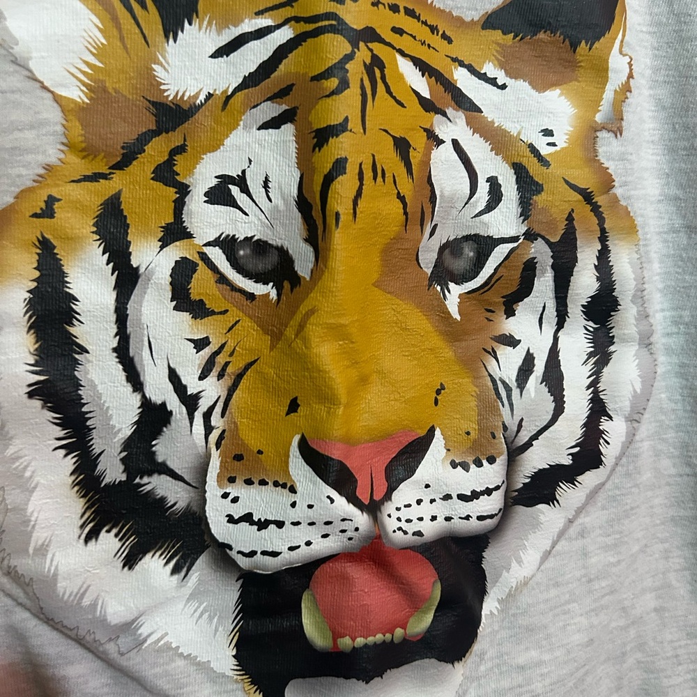 Hanes White Tiger Graphic Crop Top with Yellow, Black and Pink